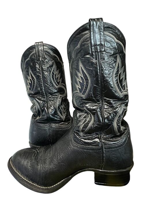 VTG Tony Lama Mens 8.5 EE Western Cowboy Boot Black Shrunken Bull Leather 6250 main image 7